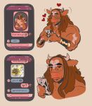  &lt;3 anthro armor bovid bovine cattle clothing disappointed emoji english_text gauntlets gloves hair handwear hi_res humor joke male mammal masturbation muscular muscular_anthro muscular_male nude overweight overweight_male phone phone_view pun romantic romantic_couple sending_nudes soffntender solo text texting 