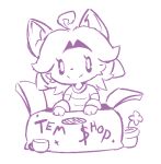  anthro box canid canine clothed clothing container cup felid feline fur hair mammal plant plant_pot potted_plant simple_background solo tem temmie_(undertale) text topwear undertale undertale_(series) video_games white_body white_fur yokugrapecrepe 