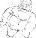  2021 anthro asian_clothing belly clothing east_asian_clothing eyewear fundoshi glasses japanese_clothing kemono male mammal moobs nipples overweight overweight_male simple_background sippo sketch solo suid suina sus_(pig) underwear white_background wild_boar 