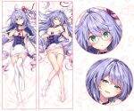  adjusting_eyewear azur_lane choker cross cross_earrings cross_necklace dakimakura_(medium) earrings garter_straps glasses green_eyes jewelry l&#039;opiniatre_(azur_lane) necklace panties pink_panties purple_hair riichu side-tie_panties thighhighs underwear white_legwear 