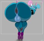  absurd_res anthro anus backsack balls big_butt blue_body blue_fur butt fur genitals hi_res high_heels looking_at_viewer looking_back male mammal murid murine muscle_mouse presenting presenting_hindquarters puckered_anus rat rodent solo vimhomeless 