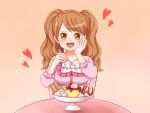  1girl artist_request brown_hair charlotte_pudding dress heart one_piece parfait solo spoon 