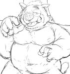  2021 anthro belly eyewear glasses humanoid_hands kemono male mammal moobs nipples overweight overweight_male simple_background sippo sketch solo suid suina sus_(pig) tongue tongue_out white_background wild_boar 
