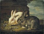  17th_century absurd_res ambiguous_gender ancient_art brown_body brown_fur duo feral fur hi_res jan_fyt lagomorph leaf leporid long_ears mammal no_sclera nude oil_painting_(artwork) painting_(artwork) public_domain quadruped rabbit traditional_media_(artwork) whiskers white_body white_fur 