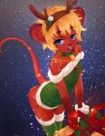  absurd_res anthro christmas christmas_clothing clothed clothing crossdressing crossgender hi_res holidays male pinup pose smile snow solo sparkittyart 