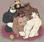  2021 anthro belly black_body brown_body eyes_closed eyewear genitals giant_panda glasses grope group humanoid_hands male male/male mammal moob_grab moobs nipples overweight overweight_male penis polar_bear pure_command sex suid suina sus_(pig) ursid ursine white_body wild_boar 