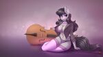  2021 absurd_res anthro areola blush bowed_string_instrument breasts cello clothed clothing dandy_(artist) digital_media_(artwork) equid equine eyebrows eyelashes female fingers friendship_is_magic hasbro hi_res legwear mammal musical_instrument my_little_pony navel nipples octavia_(mlp) purple_eyes solo string_instrument 