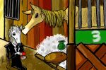  anthro beverage clothing container cup drinking duo equid equine feral fur furniture horse male mammal meme necktie serpent-sheep silly sparklehorse stable suit table tea white_body white_fur yellow_body yellow_fur 