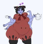  &lt;3 5_eyes 6_arms anthro arachnid arthropod belly big_belly big_breasts black_hair black_sclera blush breasts clothed clothing container cup curvy_figure deep_navel exoskeleton fangs female hair hand_on_hip holding_cup holding_kettle holding_object huge_hips huge_thighs karathona1 kettle legwear looking_at_viewer love_handles muffet multi_arm multi_eye multi_limb navel navel_outline necktie non-mammal_breasts obese obese_anthro obese_female open_mouth open_smile overweight overweight_anthro overweight_female pigtails purple_body purple_exoskeleton short_hair simple_background smile solo spider standing thick_thighs tight_clothing undertale undertale_(series) video_games voluptuous white_eyes wide_hips 
