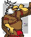  accipitrid accipitriform anthro antlers avian bald_eagle beak bell bell_harness bird brown_body brown_feathers bulge cerdeorhys eagle eyewear fake_antlers feathered_wings feathers grey_background hand_on_hip harness hi_res horn humanoid jingle_bell jingle_bell_harness male pose sea_eagle simple_background smile solo solo_focus sunglasses tongue white_body white_feathers wings yellow_beak yellow_body yellow_skin 