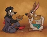  2019 amunet_(ducktales) anthro anubian_jackal arabian_wolf black_nose canid canine canis clothed clothing disney ducktales ducktales_(2017) duo egyptian egyptian_clothing faris_djinn female jackal male male/female mammal simple_background skidarstudios wolf 