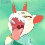  1:1 2021 animal_crossing anthro cervid clothed clothing fangs gaping_mouth gum-k hi_res horn mammal mouth_shot nintendo open_mouth shino_(animal_crossing) solo teeth tongue tongue_out video_games 