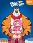  anthro duo female frosted_flakes hi_res human kellogg&#039;s male male/female mammal mascot miss_pink rice_krispies tony_the_tiger turk128 
