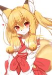  &lt;3 2021 2_tails accessory anthro asian_clothing blonde_hair blush brown_body brown_fur brown_nose canid canine cheek_tuft chest_tuft clothed clothing cute_fangs dipstick_ears dipstick_tail east_asian_clothing facial_tuft female fluffy fox fur hair hair_accessory half-length_portrait hi_res horokusa0519 japanese_clothing kemono long_hair looking_at_viewer mammal markings multi_tail multicolored_body multicolored_ears multicolored_fur multicolored_hair multicolored_tail portrait red_eyes simple_background solo tail_markings tuft twintails_(hairstyle) white_background white_body white_fur white_hair yellow_body yellow_fur 