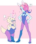  &lt;3 alphys animal_humanoid anthro biped blush breasts bunny_costume cleavage clothed clothing costume duo ear_fins fake_ears fake_rabbit_ears female fin fish fish_humanoid hi_res high_heels humanoid marine marine_humanoid ouse pupils scalie short_tail slit_pupils undertale_(series) undyne yellow_sclera 