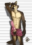  abs anthro balls big_penis canid canine canis clothed clothing dreamworks erection genitals goldeyboi hi_res knot male mammal mr._wolf_(the_bad_guys) muscular muscular_male pecs penis solo the_bad_guys topless underwear wolf 