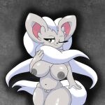  big_breasts big_ears breasts chinchilla chinchillid cinccino female fur genitals grey_body grey_fur grey_nipples long_tail mammal nintendo nipples one_eye_closed pok&eacute;mon pok&eacute;mon_(species) poraka7 pussy rodent solo thick_thighs video_games white_body white_fur wink 