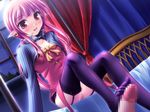  1girl bed censored dungeon_and_fighter footjob hetero penis pink_hair pointy_ears pussy solo_focus thighhighs 
