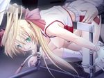  1girl ail_soft akehime_saki artist_request bdsm blonde_hair blood bondage bound breasts censored character_request gangbang green_eyes group_sex hairjob kyouhaku_2 rape ribahara_aki sex solo_focus source_request twintails virgin wince 