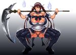  airi airi_(queen's_blade) breasts extreme_muscles maid muscle queen&#039;s_blade queen's_blade scythe spread_legs stockings thighhighs witch 