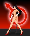  1girl ass bishoujo_senshi_sailor_moon breasts choker elbow_gloves female gloves high_heels hino_rei nipples pole pose sailor_mars smile solo stripper stripper_pole thong tiara topless 