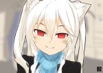  1girl animal_ears female looking_at_viewer red_eyes satsuyo smile solo white_hair 