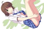  :p awakened_miki bad_id bad_pixiv_id breasts brown_hair cleavage fingering green_eyes hoshii_miki idolmaster idolmaster_(classic) masturbation medium_breasts necktie no_panties one_eye_closed onion_(lemlaml) plaid rough_time_school skirt solo tongue tongue_out unbuttoned 