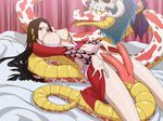  amazon bed bestiality black_hair boa_hancock breasts earrings jewelry large_breasts long_hair lying one_piece salome_(one_piece) skull snake toyomaru 