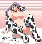  artist_request bb bikini blush breasts character_request collar cow_girl cow_print cute glasses horns large_breasts legwear perfection sexy sitting source_request stockings swimsuit thighhighs topless toushi_ryoku 