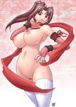  1girl breasts brown_eyes brown_hair erect_nipples female kenix king_of_fighters large_breasts lips long_hair looking_at_viewer navel ninja nipples nude pussy shiranui_mai smile snk solo standing thighhighs uncensored 