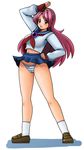  asamiya_athena blush king_of_fighters kof long_hair panties purple_hair school_uniform skirt skirt_lift smile snk striped striped_panties tsumitani_daisuke underwear 