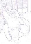  2021 anthro balls belly bookshelf detailed_background furniture genitals handcuffed hi_res humanoid_genitalia humanoid_hands humanoid_penis inside kemono male mammal overweight overweight_male penis sitting small_penis sofa solo xdy_16drago 
