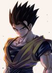  1boy black_eyes black_hair dragon_ball dragon_ball_z frown hair_strand highres looking_at_viewer male_focus muscular muscular_male pectoral_cleavage pectorals short_hair solo son_gohan spiked_hair thick_eyebrows upper_body 