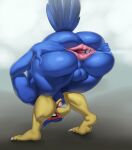  airwing anthro anus avian balls bent_over_with_legs_held_straight big_butt bird blue_balls butt falco_lombardi falcon falconid feathers genitals hi_res justmegabenewell macro male motion_lines muscular muscular_anthro muscular_male nintendo nude object_in_ass object_insertion pink_anus solo spread_anus spreading star_fox tail_feathers talons video_games 