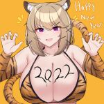  :d absurd_res animal_humanoid animal_print arknights big_breasts bikini bodypaint breasts cleavage clothed clothing cute_fangs english_text felid felid_humanoid female hi_res huge_breasts humanoid hypergryph inner_ear_fluff kanta_077 mammal mammal_humanoid new_year_2022 open_mouth pantherine pantherine_humanoid paw_pose pose pupils purple_eyes slit_pupils smile solo studio_montagne swimwear text tiger_humanoid tiger_print tuft utage_(arknights) video_games 