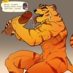  2021 abs animal_crossing anthro big_muscles big_penis bodily_fluids cum cum_on_tongue cum_string dialogue disembodied_penis english_text erection eyes_closed felid fur genital_fluids genitals grey_background handjob hi_res humanoid_genitalia humanoid_penis male mammal muscular muscular_anthro muscular_male nintendo nude open_mouth open_smile pantherine penile penis real saliva saliva_string sex simple_background sitting smile solo teeth text tiger tongue tongue_out tuft tybalt_(animal_crossing) video_games wulfer-shepherd 