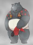  2021 anthro asian_clothing belly black_body clothing east_asian_clothing fundoshi genitals japanese_clothing kemono kuroda_(odd_taxi) male mammal mature_male moobs navel nipples odd_taxi overweight overweight_male penis red_clothing red_fundoshi red_underwear simple_background solo tapir underwear wantaro white_body 