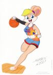  anthro ball basketball_(ball) belly breasts clothed clothing feet female hare lagomorph leporid lola_bunny looney_tunes mammal navel paws rabbit solo space_jam sport tirashanks_(artist) toes warner_brothers 