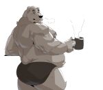  2021 absurd_res anthro black_nose butt clothing hi_res humanoid_hands jumperbear kemono male mammal mug overweight overweight_male simple_background solo underwear ursid white_background 