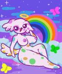  alternate_species angel anthro areola arthropod big_breasts breasts butterfly canid canine canis chinigan cloud domestic_dog eyelashes female fur hair halo humanoid indie insect invalid_tag lepidopteran lisa_frank looking_at_viewer mammal multicolored_body multicolored_fur multicolored_hair nipples nude open_mouth paint_splatter pink_body pink_fur pink_hair polka_dots poster rainbow raised_knee sitting sky smile solo sparkles sparkling_eyes star thick_thighs unpacking_(game) video_games 