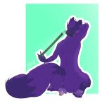  absurd_res anthro anus backsack balls boblios butt collar foreskin fur genitals hi_res humanoid_genitalia humanoid_penis hybrid leash leather male multicolored_body multicolored_fur pawpads penis plantigrade presenting purple_body purple_fur sitting solo tail two_tone_body two_tone_fur 