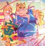  2022 anthro asian_clothing band-aid bandage belly brush chinese_zodiac clothing east_asian_clothing felid hi_res japanese_clothing kemono male mammal overweight overweight_male paintbrush pantherine pink_nose sansan_ocha solo tiger year_of_the_tiger 
