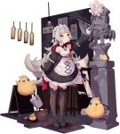  1girl azur_lane bare_shoulders bismarck_(azur_lane) black_footwear black_legwear bug butterfly cameo full_body grey_hair hair_ornament highres indoors kinjo_kuromomo long_hair maid maid_headdress manjuu_(azur_lane) official_alternate_costume official_art ribbon roomba sculpture standing thigh_strap thighhighs transparent_background yellow_eyes z46_(azur_lane) z46_(chronicles_of_the_dust_war)_(azur_lane) 