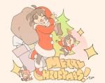  animal_costume bag box brown_hair christmas christmas_rose christmas_tree gift gift_box highres original reindeer_costume simple_background star temmie_chang text_focus 