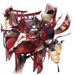  1girl :q azur_lane bare_shoulders bat_wings black_hair claw_(weapon) cross full_body hair_between_eyes hair_ornament highres iron_cross lantern long_hair looking_at_viewer mechanical_arms miniskirt multicolored_hair off_shoulder official_alternate_costume official_art paper_lantern red_hair red_skirt single_mechanical_arm skirt socks solo streaked_hair tongue tongue_out transparent_background two-tone_hair vilor weapon white_legwear wide_sleeves wings yellow_eyes z24_(azur_lane) z24_(festival-going_fiend)_(azur_lane) 