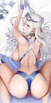  1girl all_fours anus ass azur_lane back back_cutout backboob breasts chain choker clothing_cutout collar crotch_cutout enterprise_(azur_lane) goggles goggles_on_head heart heart-shaped_pupils kneeling large_breasts lips looking_at_viewer looking_back open_mouth purple_eyes race_queen spread_legs sweat sweatdrop symbol-shaped_pupils thick_thighs thighs tsuki_no_i-min turning_head white_hair 