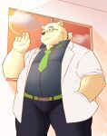  2022 450tiger anthro belly bottomwear clothing eyewear glasses hi_res humanoid_hands kemono leib_(tas) lifewonders male mammal necktie overweight overweight_male pants polar_bear shirt solo tokyo_afterschool_summoners topwear ursid ursine video_games 