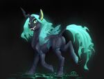  2017 arthropod changeling exoskeleton fangs friendship_is_magic green_eyes green_hair hair hooves horn insect_wings ladychimaera my_little_pony queen_chrysalis_(mlp) solo sparkles tail_wraps wings wraps 
