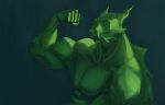 14:9 anthro big_biceps big_muscles dragon drakei flexing flexing_bicep green_background green_body hi_res horn huge_muscles male muscular muscular_male scalie simple_background solo western_dragon