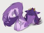 2023 anthro antlers bare_back blair_(tft) bottomless butt canid canine clothed clothing deer female fluffy fluffy_tail fox fur hair hi_res horn hybrid long_hair lying mammal nude on_front purple_body purple_fur purple_hair solo tail tinygaypirate topless
